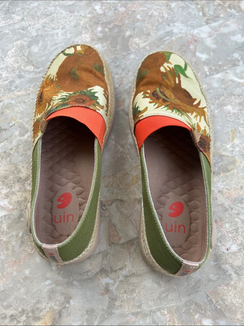 UIN Women's Marbella Sunflower Espadrilles in Orange, Green and Cream